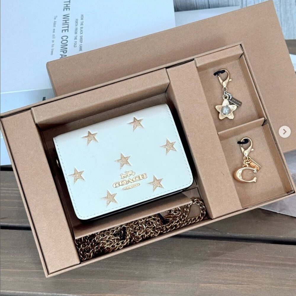 NIB - COACH Boxed Mini Wallet On A Chain With Star Print